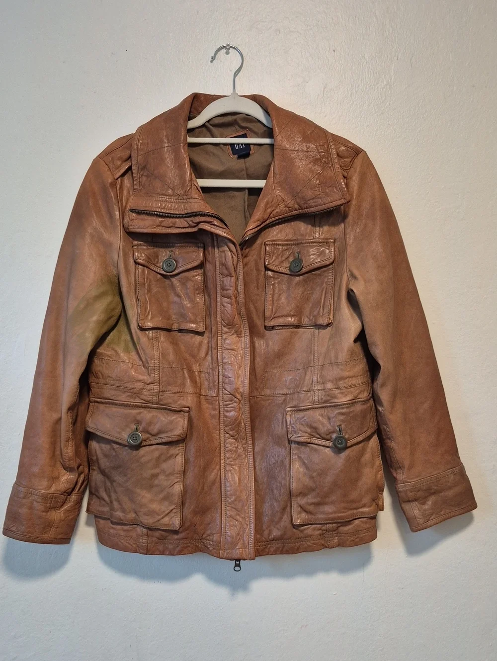 GAP WASHED LEATHER JACKET CAMEL SZ XL Gorgeous!!